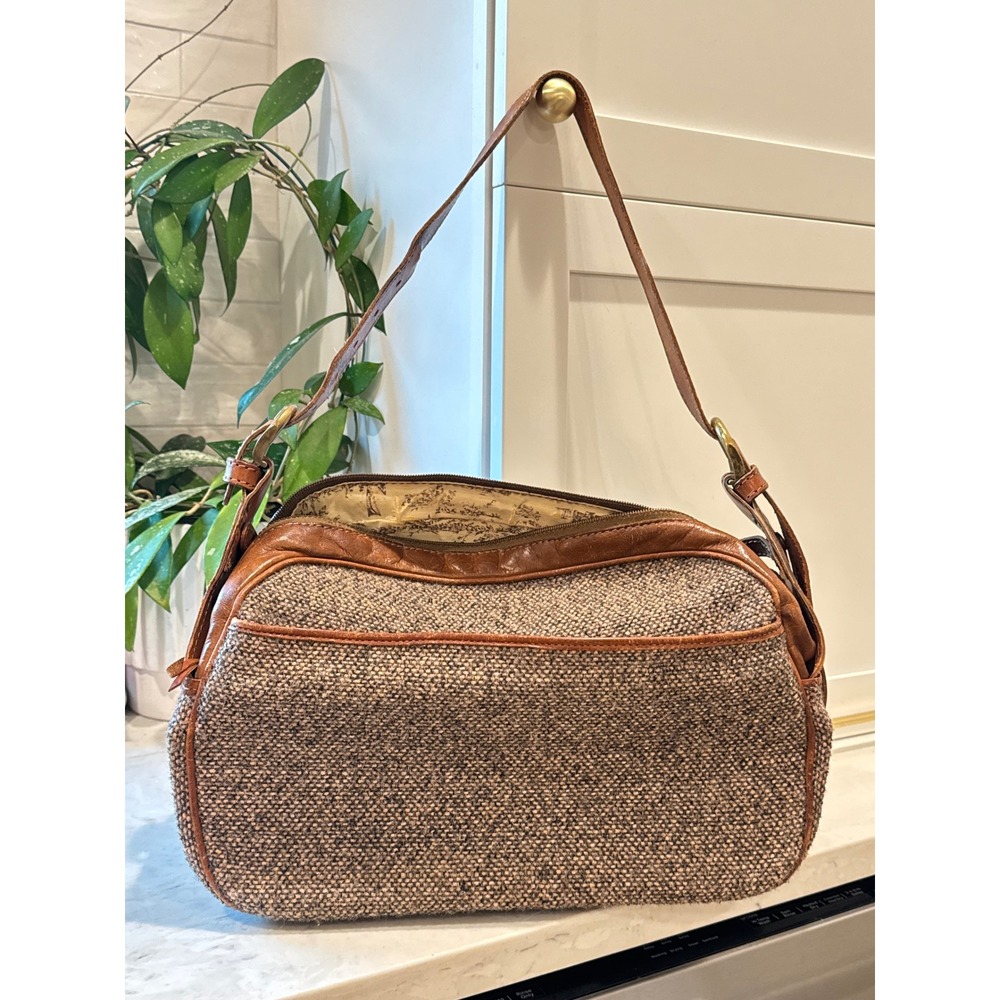 Hartmann Tweed Shoulder Bag Brown Leather Trim Vintage As Is Zipper Grandpacore